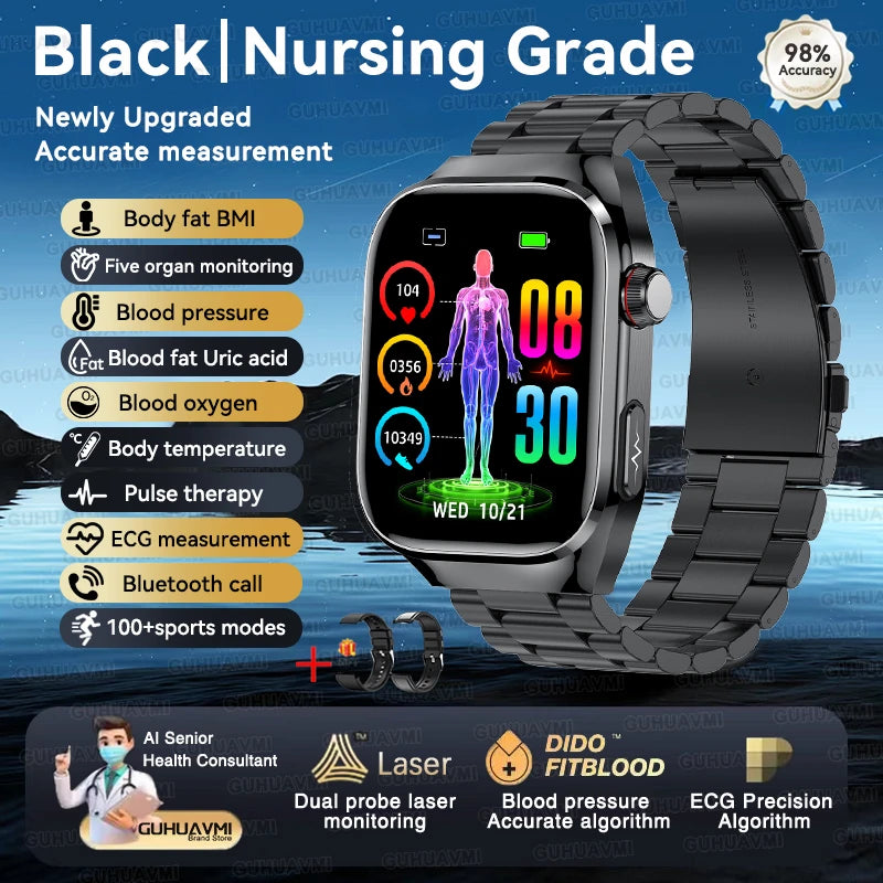 Vitelor® – Smart Health Tracker Watch | ECG+PPG, Uric Acid & Body Fat, Laser Therapy, Bluetooth Call