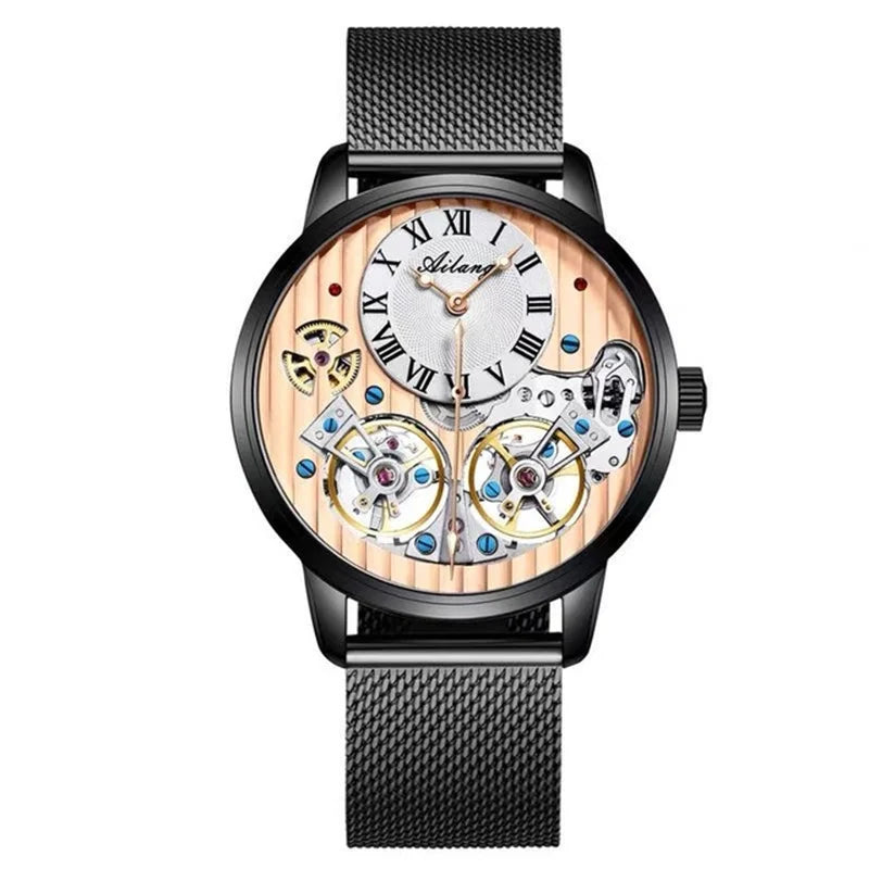 Dravonne® – Men's Double Tourbillon Mechanical Watch | Flying Automatic Movement, Leather Strap, Waterproof Luxury Timepiece