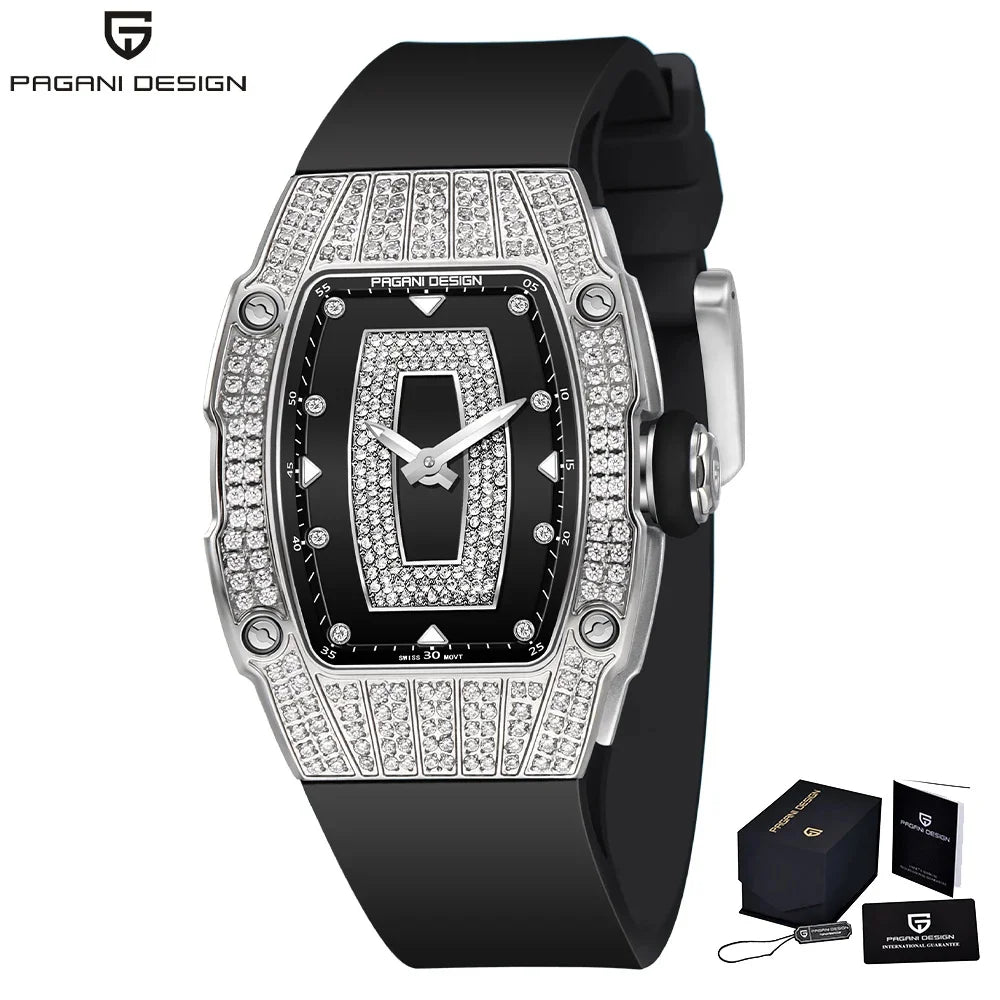 Velmira® – Glacine 26 | Swiss Ronda Tonneau Quartz Watch for Women with Diamond-Studded Bezel – Feminine & Elegant Design