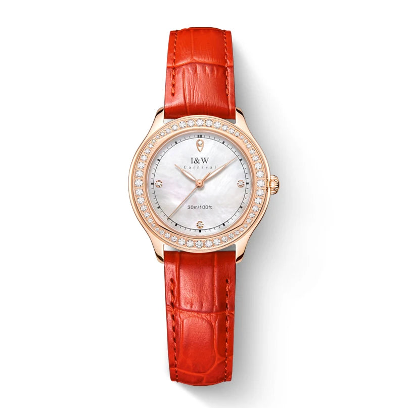 Lucerelle® – Luxury Diamond Quartz Watch for Women | Sapphire Glass, Leather Strap, Luminous, Swiss Movement, Waterproof