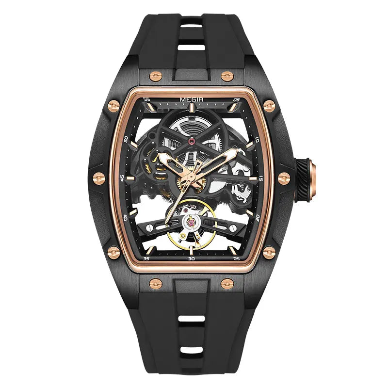 Skynovar® – Blue Skeleton Automatic Watch for Men | Stainless Steel Case, Silicone Strap, Sport Waterproof Design