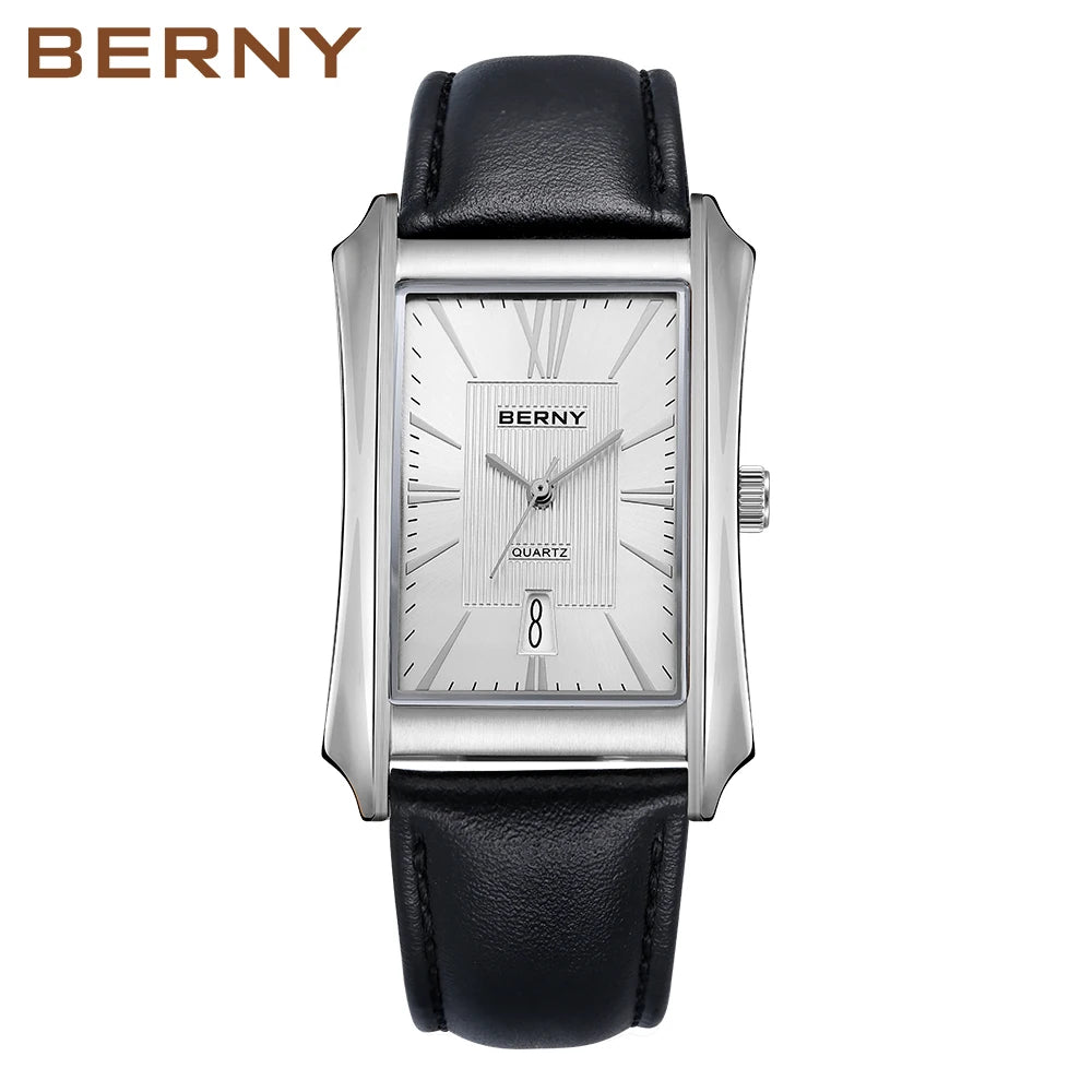 Luvrex® – Rectoné 301 | Men's Rectangle Quartz Watch with Genuine Leather Strap – 30M Waterproof Business Elegance