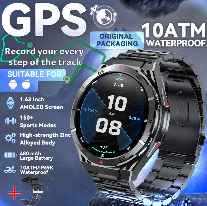 Trackformis® – Outdoor GPS Smartwatch with Compass | 1.45" Ultra HD, Bluetooth Calls, Health Monitoring, 480mAh Battery