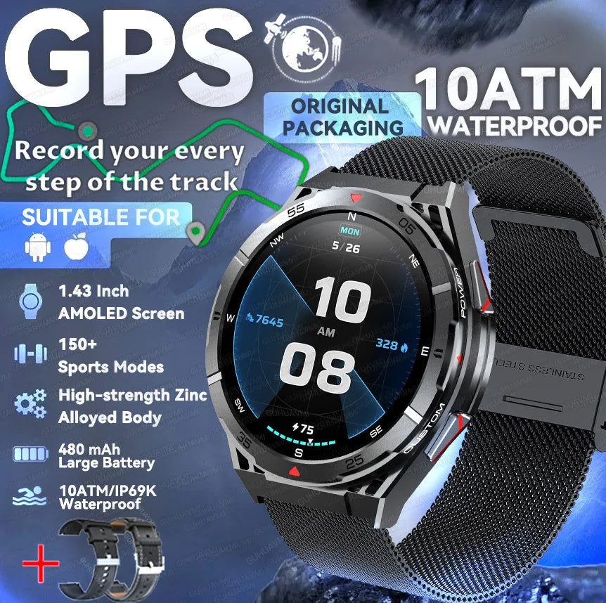 Trackformis® – Outdoor GPS Smartwatch with Compass | 1.45" Ultra HD, Bluetooth Calls, Health Monitoring, 480mAh Battery