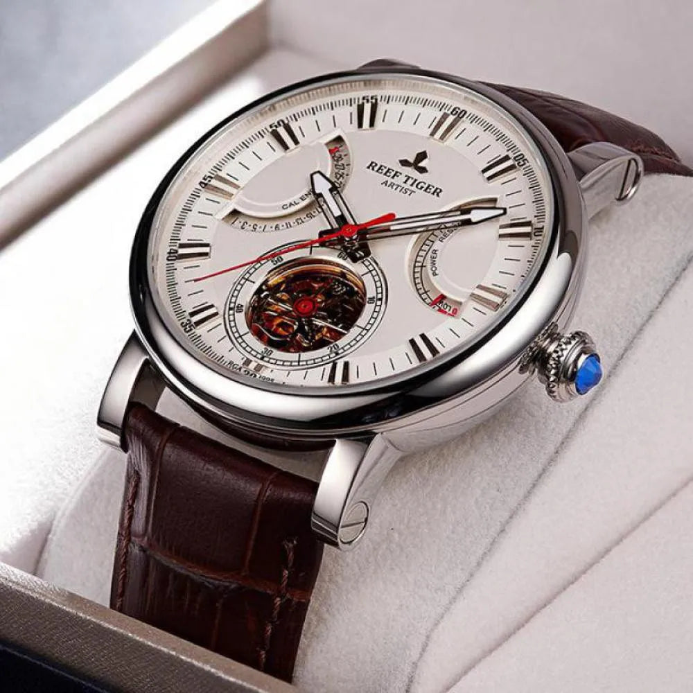 Aurelian® – ChronoTiger | Men’s Skeleton Tourbillon Automatic Watch with Power Reserve, Calendar & Sapphire Crystal