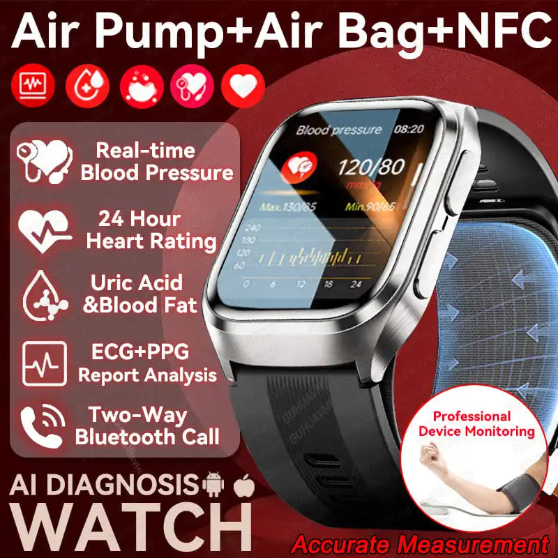 Aurexa® – BioCore X | AI-Driven Health Smartwatch with ECG, Blood Pressure, Lipid, Uric Acid Monitoring, Airbag System & NFC