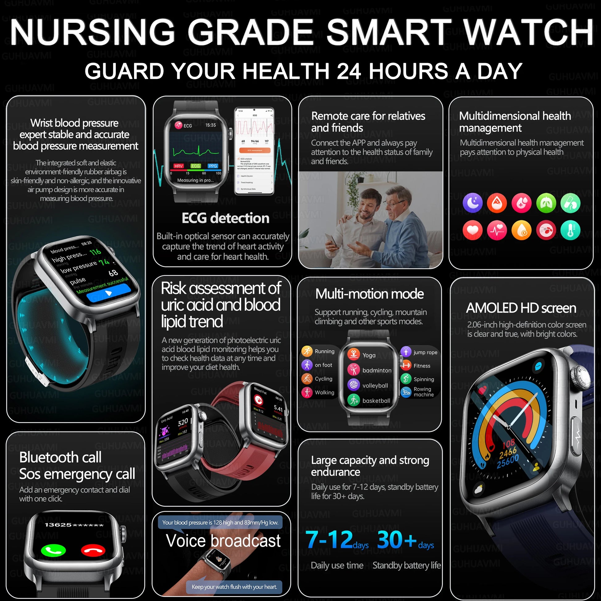 Bioquantix® – Smart Health Tracker Watch | ECG+PPG, Uric Acid & Body Fat, Laser Therapy, Bluetooth