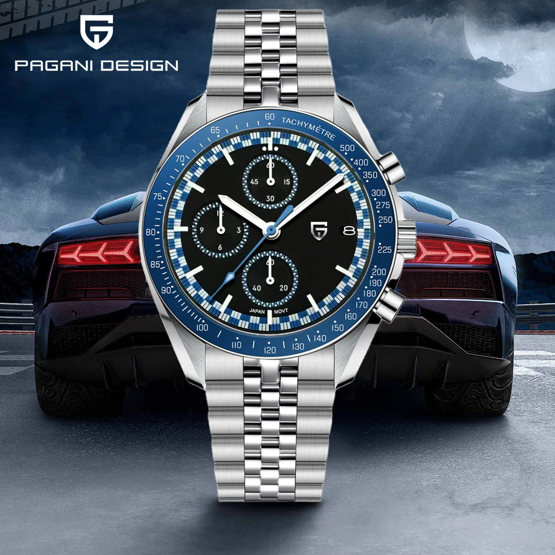 Pagaro Style® – Racing Chronograph Sport Quartz Men’s Watch, Japan VK67 Movement, AR Sapphire Crystal