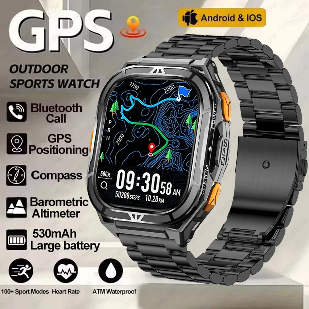 Trekvance® – GPS Smartwatch with Compass & 1.96" AMOLED AOD | BT Call, 5ATM Waterproof, Heart Rate, 530mAh Battery