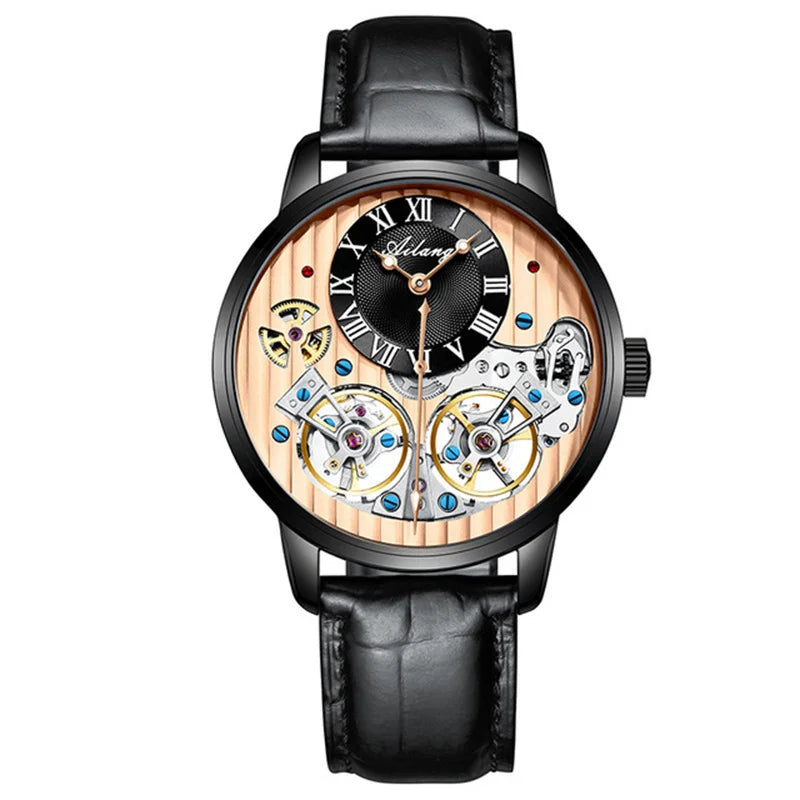 Dravonne® – Men's Double Tourbillon Mechanical Watch | Flying Automatic Movement, Leather Strap, Waterproof Luxury Timepiece
