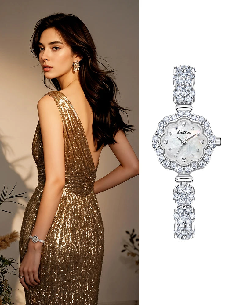 Florévia® – Petal-Shaped Luxury Quartz Watch for Women | Zircon Detailing, Elegant Design, Perfect for Cocktail & Gift Occasions