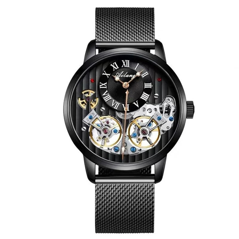 Dravonne® – Men's Double Tourbillon Mechanical Watch | Flying Automatic Movement, Leather Strap, Waterproof Luxury Timepiece