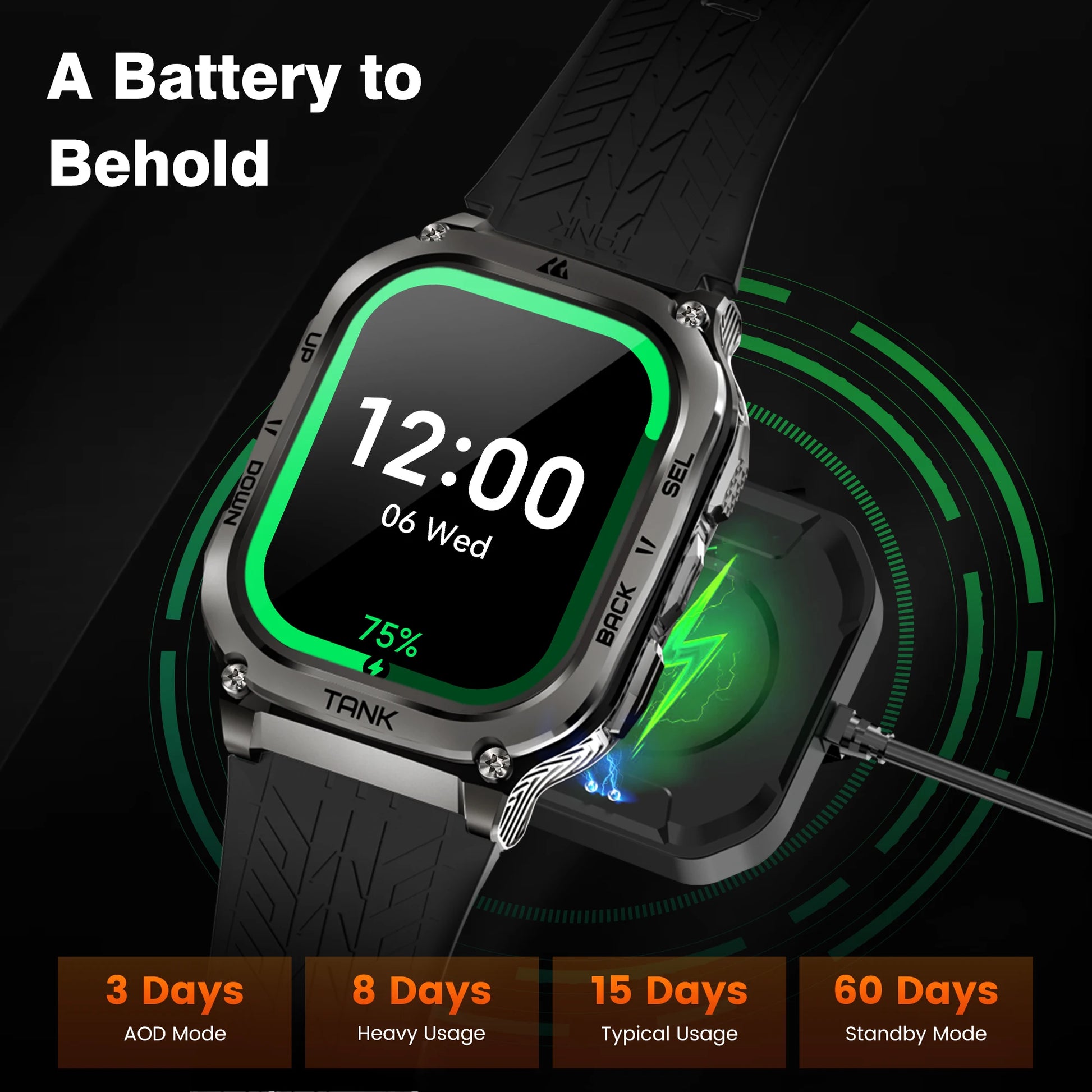 Ironvault® – Rugged Smartwatch with AMOLED AOD | Fitness Tracker, Bluetooth Call, 480mAh Battery, Waterproof (Men & Women)