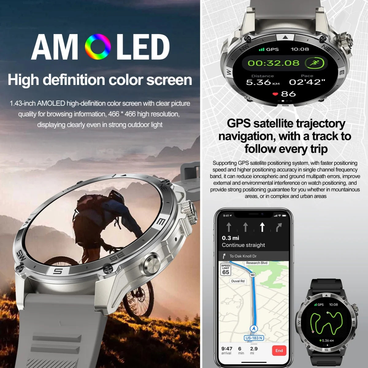 Deltora® – Fortrek ACE | Military Sport Smartwatch with Dual-Band GNSS, Compass, 5ATM Waterproof – For Men on the Move