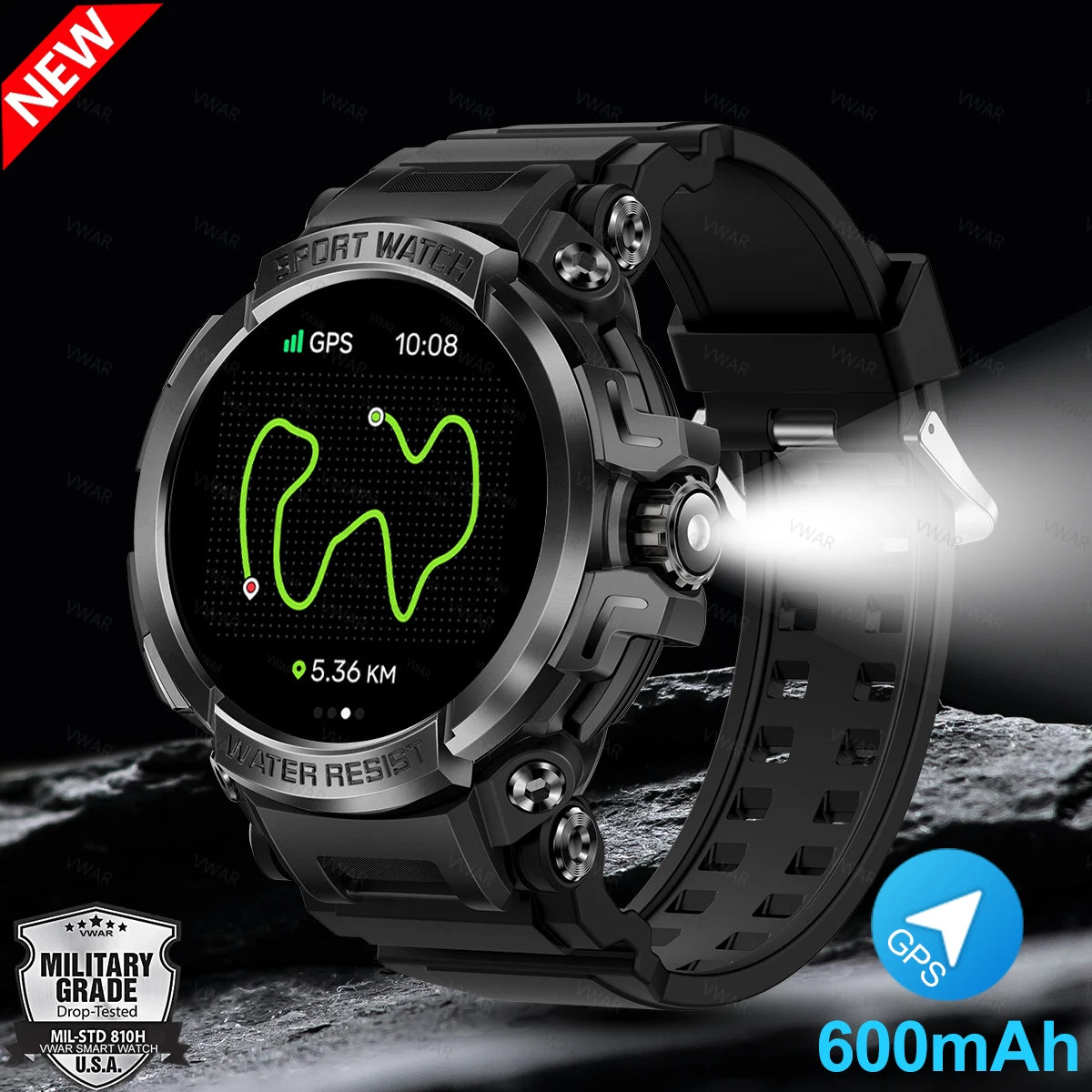 Altigear® – GPS Smartwatch with Compass & Altimeter | 600mAh Battery, AMOLED Display, Bluetooth Call, IP68 Waterproof