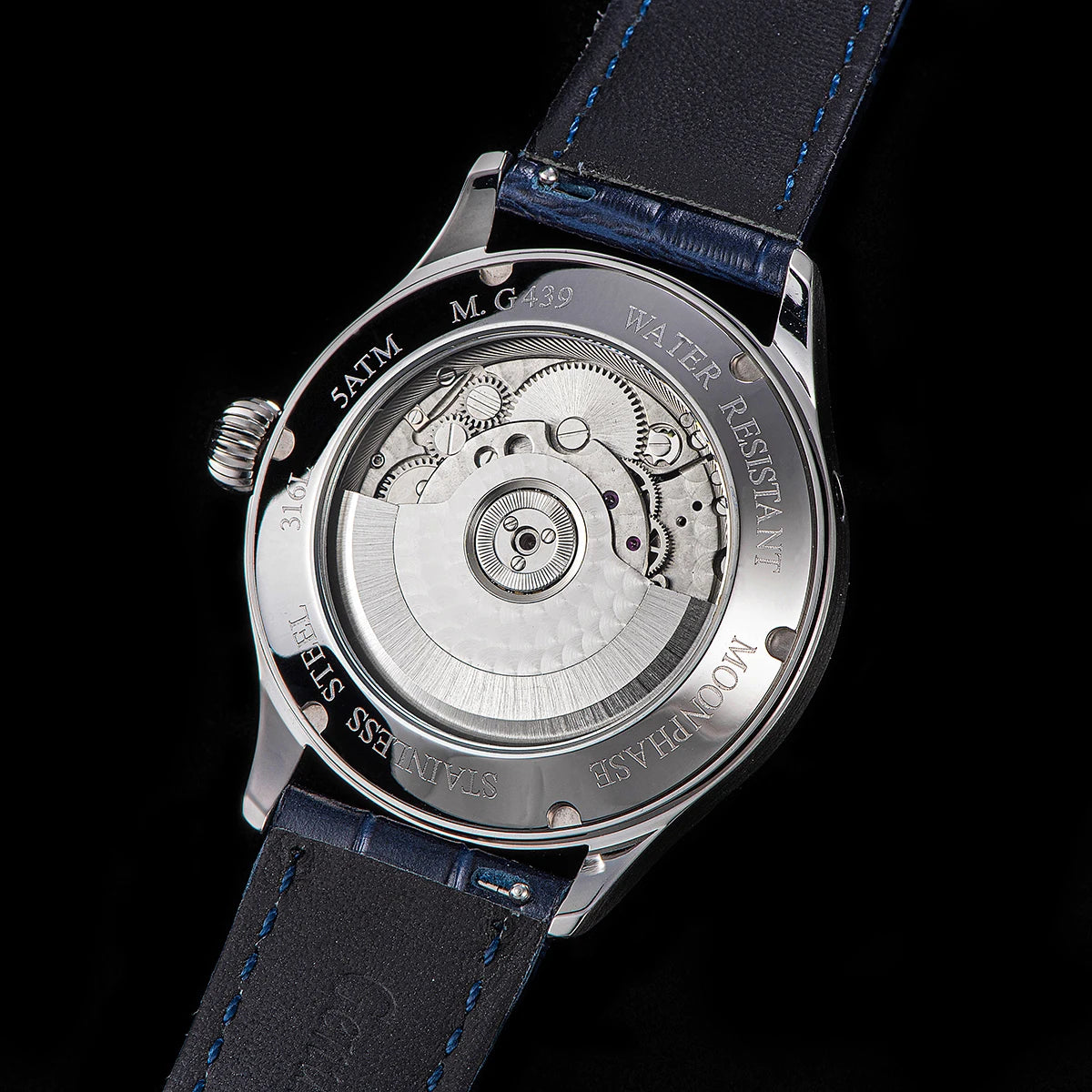 Noverra® – Lunastra 40 | Automatic Moonphase Watch with Blue Sandstone Dial & Stainless Steel Case