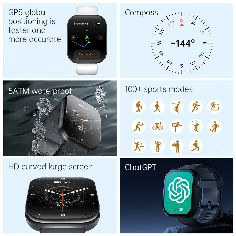 Navionyx® – GPS Smartwatch with Compass & Path Retracing | 1.96″ AMOLED, Bluetooth Call, Heart Rate & SpO₂ Monitor