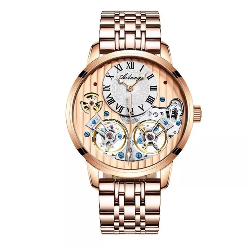 Dravonne® – Men's Double Tourbillon Mechanical Watch | Flying Automatic Movement, Leather Strap, Waterproof Luxury Timepiece