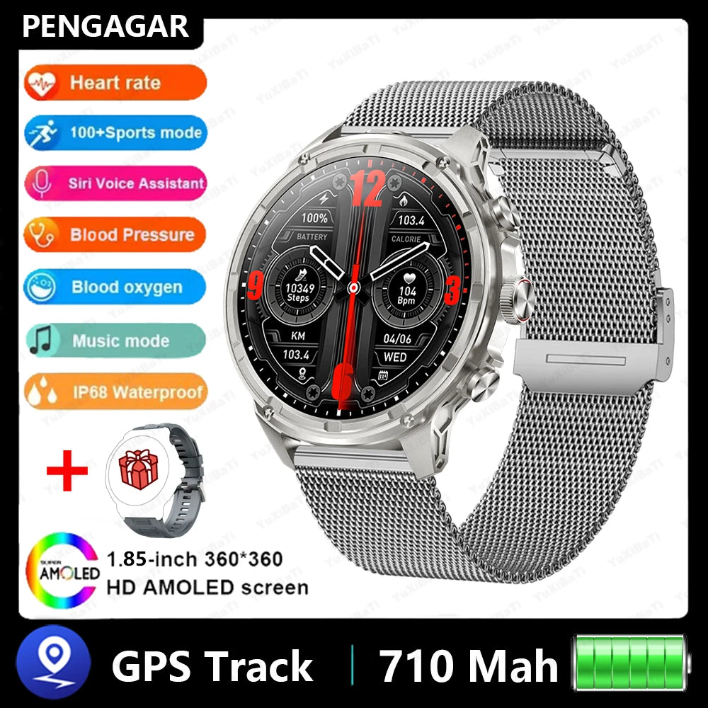 Athryos® – Outdoor Sport Smartwatch for Men | Bluetooth Call, Heart Rate, SpO₂, Waterproof, Flashlight, Android & iOS