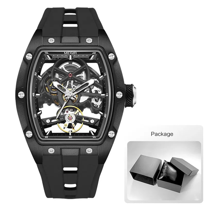 Skynovar® – Blue Skeleton Automatic Watch for Men | Stainless Steel Case, Silicone Strap, Sport Waterproof Design