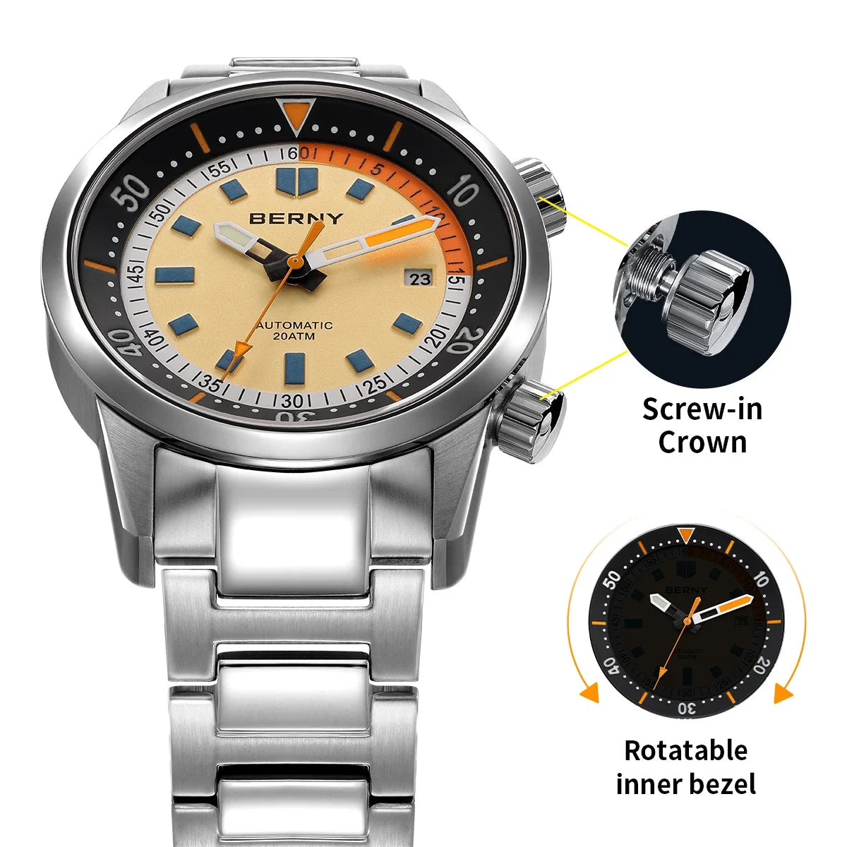Hydronox® – Automatic Diver Watch for Men | 20ATM Waterproof, Super Luminous, Sapphire Crystal, Full Stainless Steel  Product Description