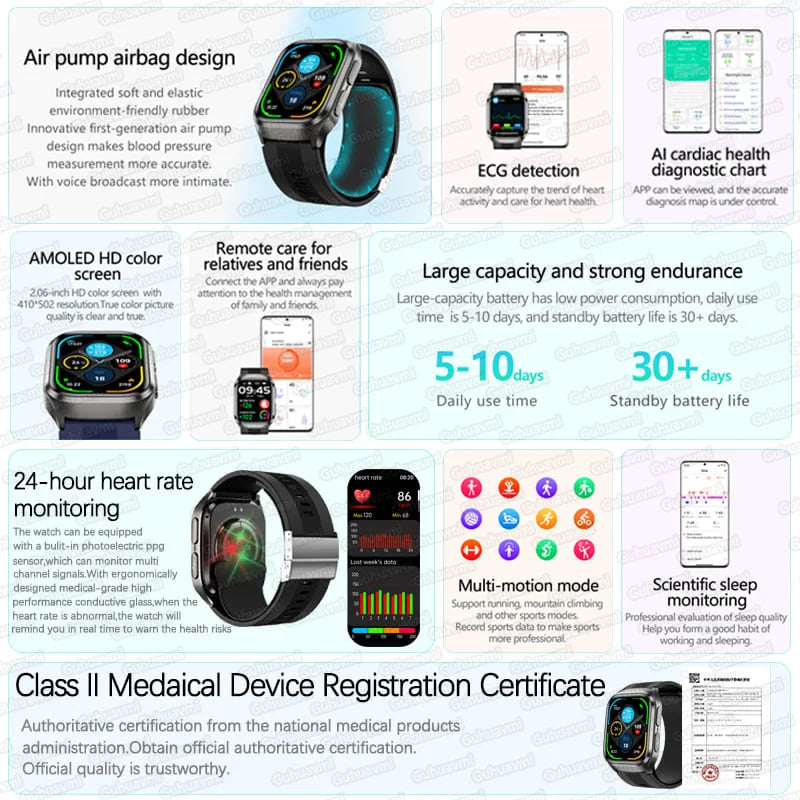 Aurexa® – BioCore X | AI-Driven Health Smartwatch with ECG, Blood Pressure, Lipid, Uric Acid Monitoring, Airbag System & NFC