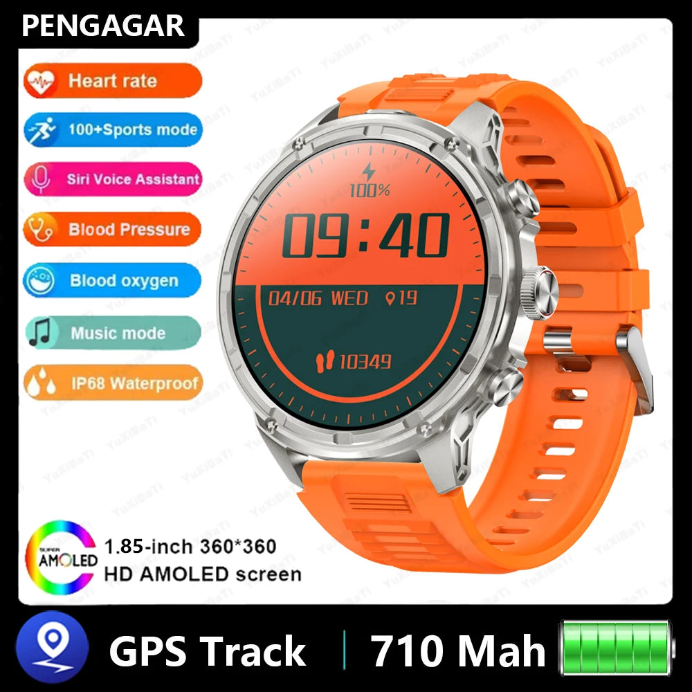 Athryos® – Outdoor Sport Smartwatch for Men | Bluetooth Call, Heart Rate, SpO₂, Waterproof, Flashlight, Android & iOS