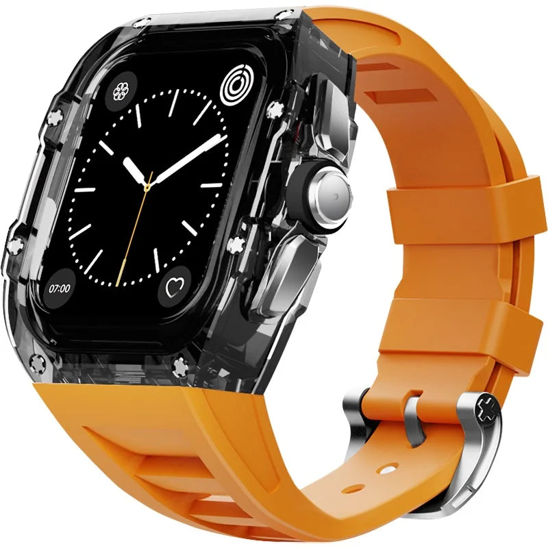 Clearion® – Transparent Case Protector for Smartwatch 45/44MM | Full Cover with Fluororubber Band, Scratch & Shock Resistant