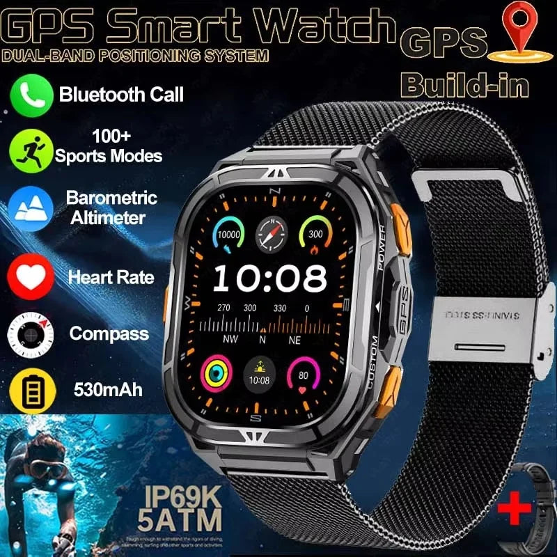 Trekvance® – GPS Smartwatch with Compass & 1.96" AMOLED AOD | BT Call, 5ATM Waterproof, Heart Rate, 530mAh Battery