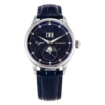 Noverra® – Lunastra 40 | Automatic Moonphase Watch with Blue Sandstone Dial & Stainless Steel Case