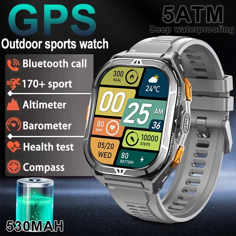 Trekvance® – GPS Smartwatch with Compass & 1.96" AMOLED AOD | BT Call, 5ATM Waterproof, Heart Rate, 530mAh Battery
