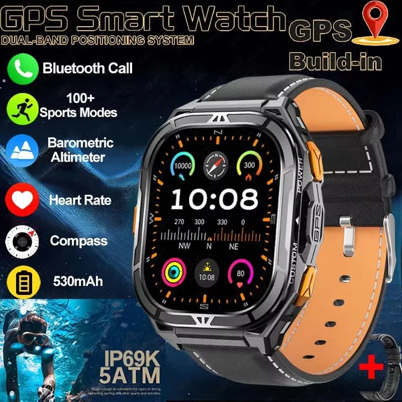 Trekvance® – GPS Smartwatch with Compass & 1.96" AMOLED AOD | BT Call, 5ATM Waterproof, Heart Rate, 530mAh Battery