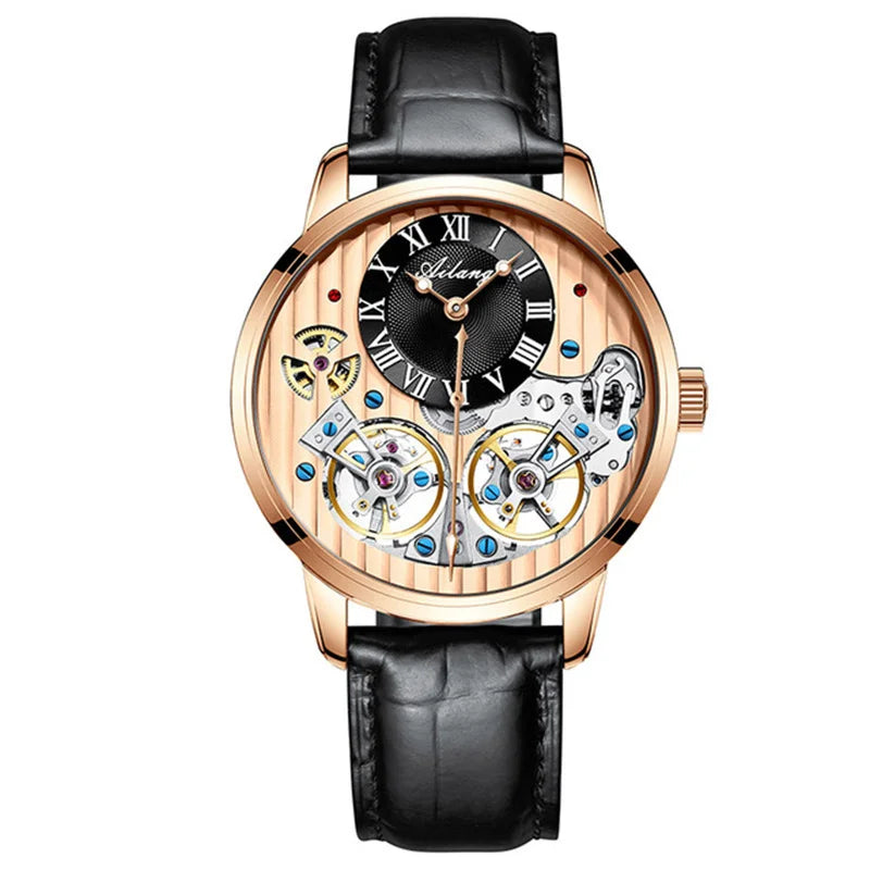 Dravonne® – Men's Double Tourbillon Mechanical Watch | Flying Automatic Movement, Leather Strap, Waterproof Luxury Timepiece