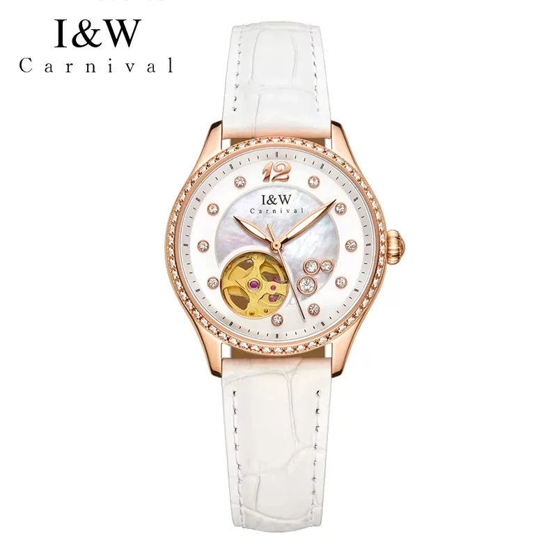 Elisoria® – Skeleton Automatic Watch for Women | MIYOTA Movement, Sapphire Crystal, Leather Strap, Elegant Mechanical Design