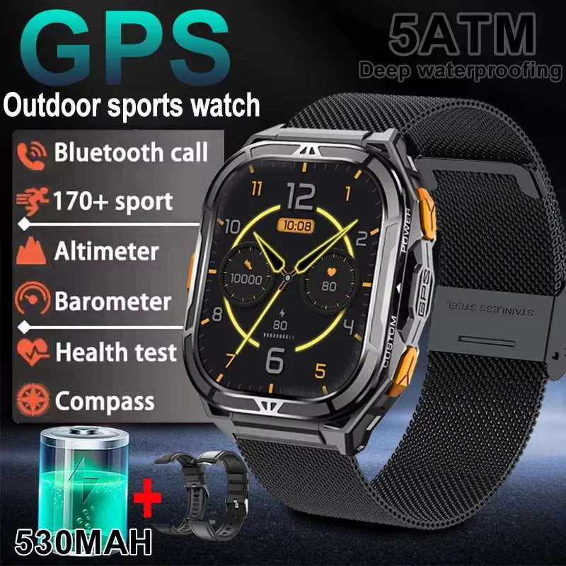 Trekvance® – GPS Smartwatch with Compass & 1.96" AMOLED AOD | BT Call, 5ATM Waterproof, Heart Rate, 530mAh Battery