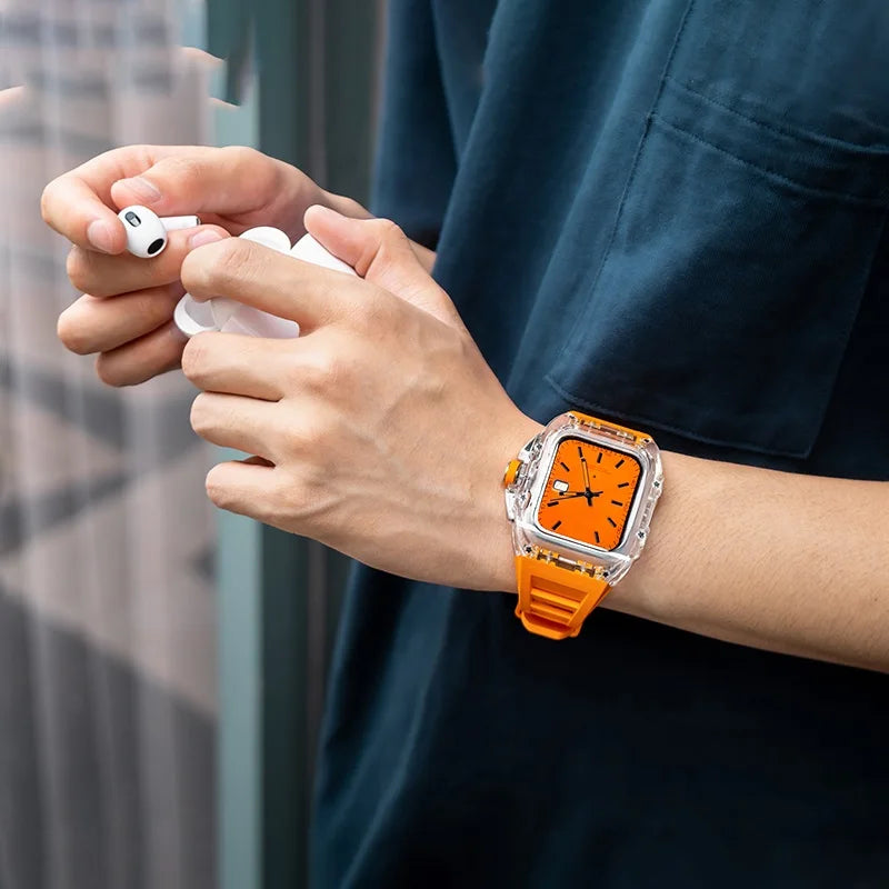 Clearion® – Transparent Case Protector for Smartwatch 45/44MM | Full Cover with Fluororubber Band, Scratch & Shock Resistant