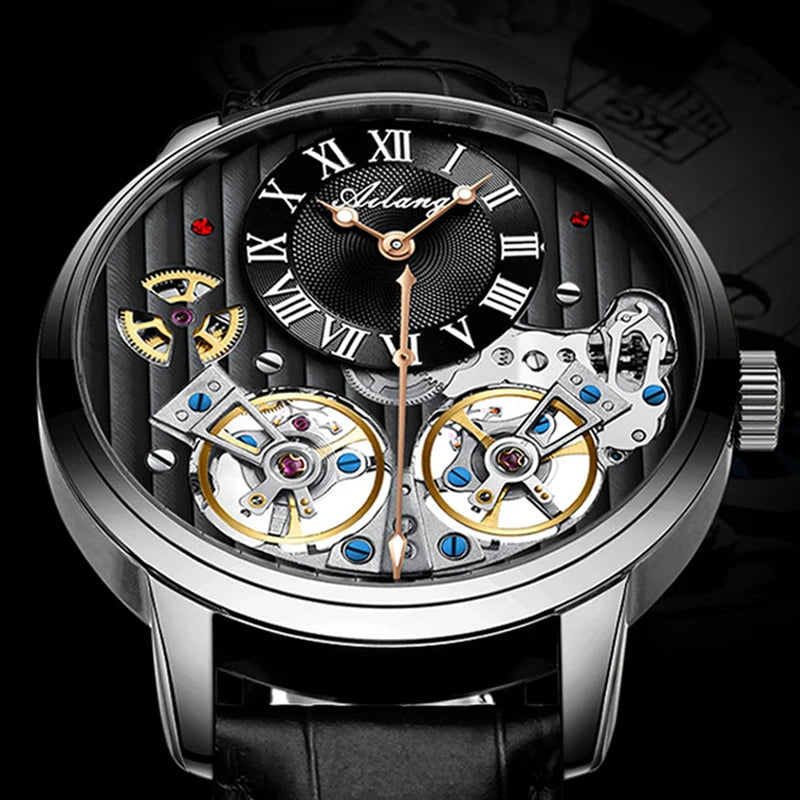 Dravonne® – Men's Double Tourbillon Mechanical Watch | Flying Automatic Movement, Leather Strap, Waterproof Luxury Timepiece