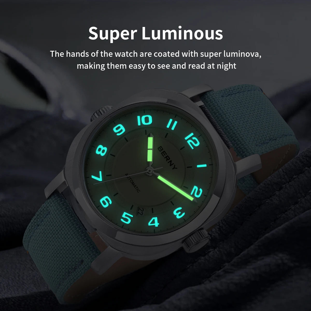 Solienna® – LumiCush 34 | Women's Self-Winding Mechanical Watch with Sapphire Crystal, Cushion Case & Canvas Strap