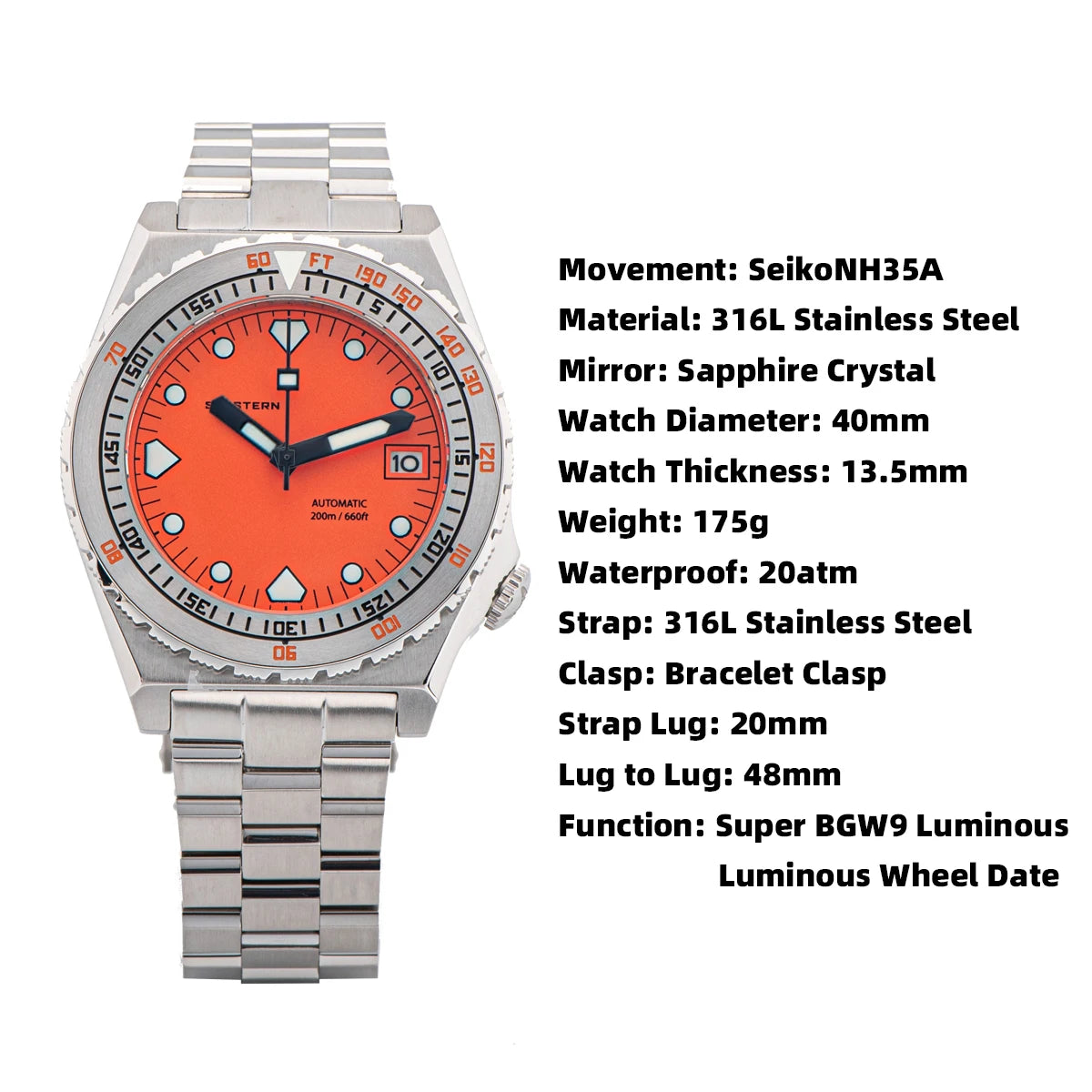 Maridive® – Men's Automatic Diver Watch | NH35 Movement, Ceramic Bezel, Sapphire, Luminous, Jubilee Bracelet, 600T Retro Style