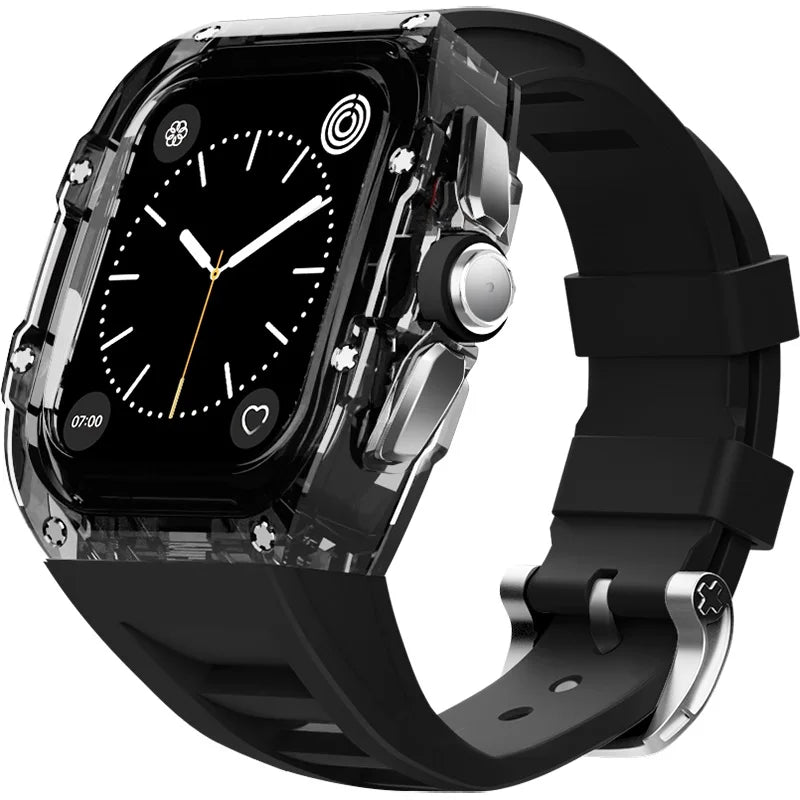 Clearion® – Transparent Case Protector for Smartwatch 45/44MM | Full Cover with Fluororubber Band, Scratch & Shock Resistant