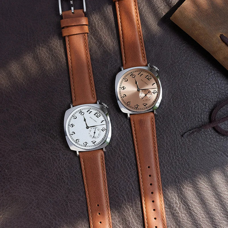 Morvéra® – Cadré 1921 | Vintage Square Mechanical Watch with Cockeyed Salmon Dial & Seagull 1701 Movement – Art Deco Elegance