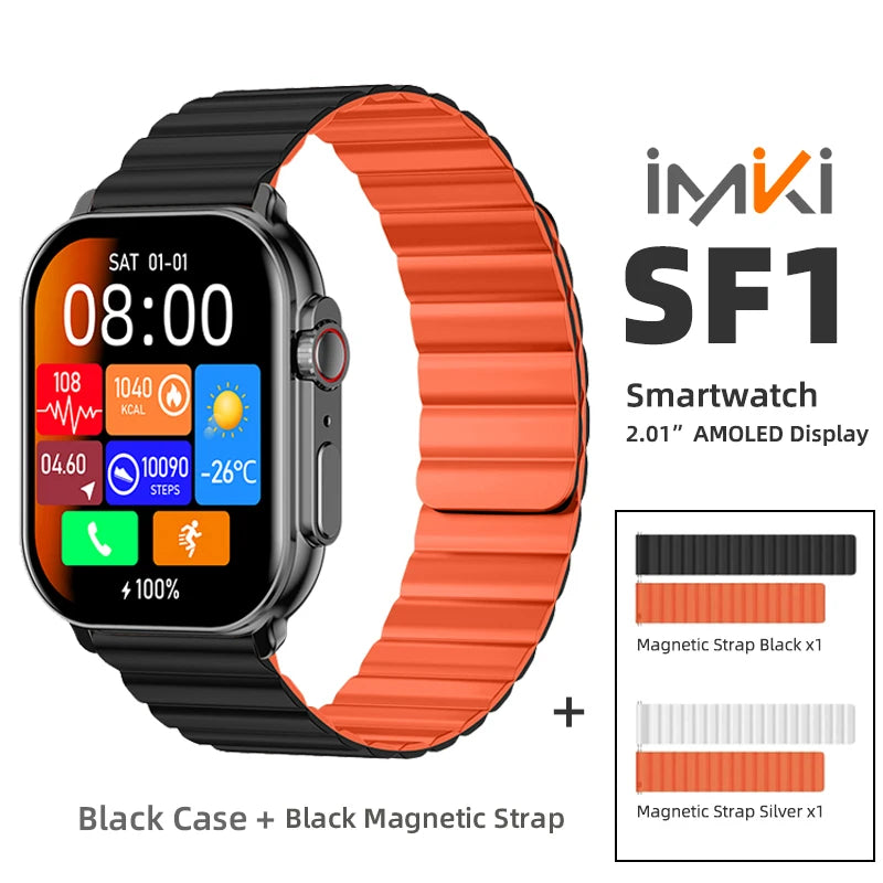 IMK-One® – LuxFit SF1 | AMOLED Smartwatch 2.01", Bluetooth Call, 100+ Sport Modes, Waterproof IP68