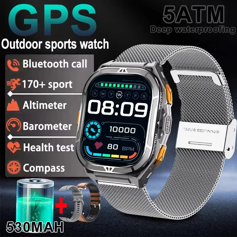 Trekvance® – GPS Smartwatch with Compass & 1.96" AMOLED AOD | BT Call, 5ATM Waterproof, Heart Rate, 530mAh Battery