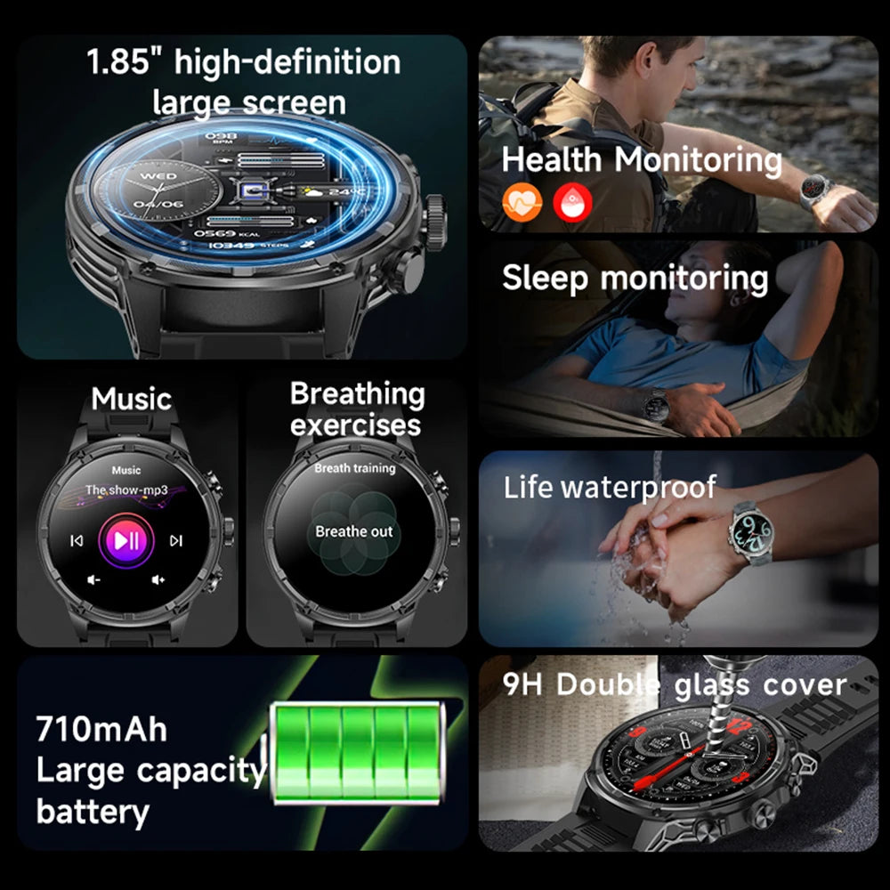 Athryos® – Outdoor Sport Smartwatch for Men | Bluetooth Call, Heart Rate, SpO₂, Waterproof, Flashlight, Android & iOS