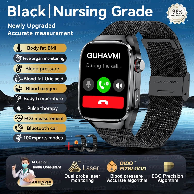 Vitelor® – Smart Health Tracker Watch | ECG+PPG, Uric Acid & Body Fat, Laser Therapy, Bluetooth Call