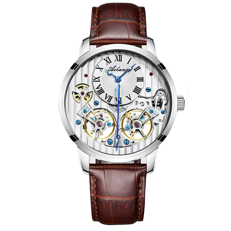 Dravonne® – Men's Double Tourbillon Mechanical Watch | Flying Automatic Movement, Leather Strap, Waterproof Luxury Timepiece