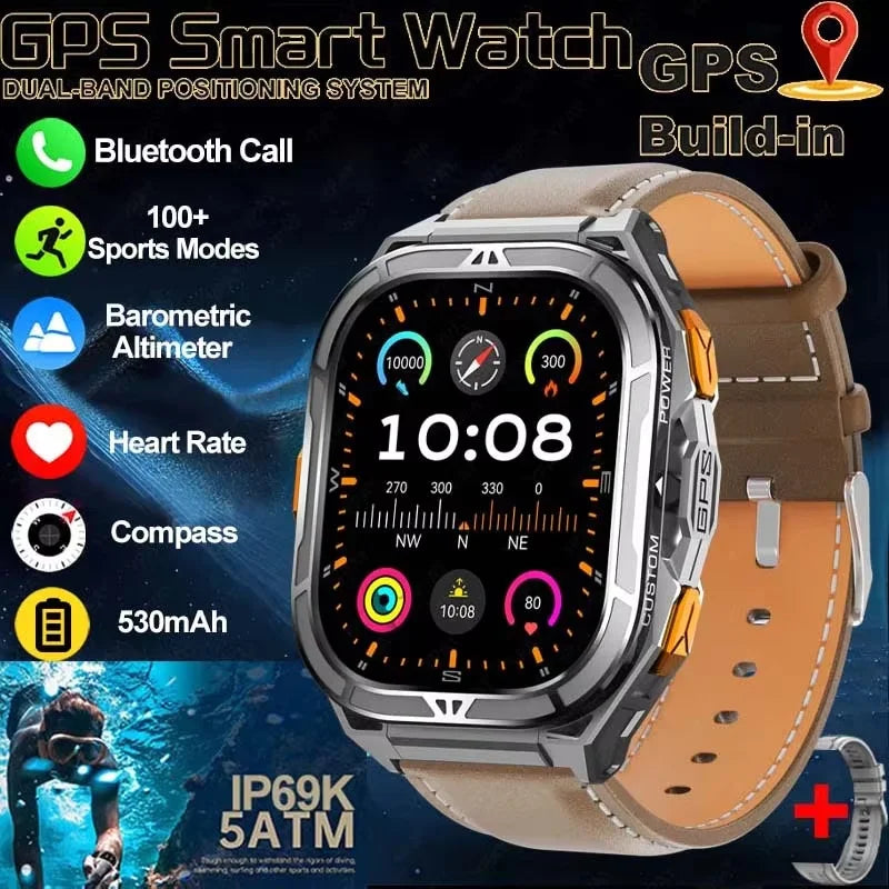 Trekvance® – GPS Smartwatch with Compass & 1.96" AMOLED AOD | BT Call, 5ATM Waterproof, Heart Rate, 530mAh Battery