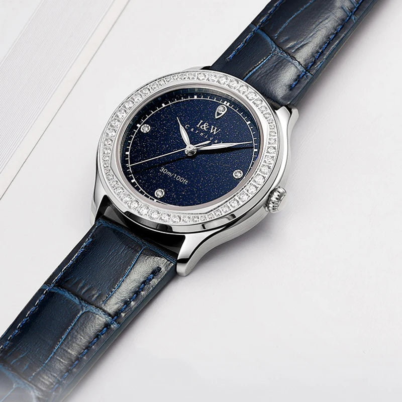 Lucerelle® – Luxury Diamond Quartz Watch for Women | Sapphire Glass, Leather Strap, Luminous, Swiss Movement, Waterproof