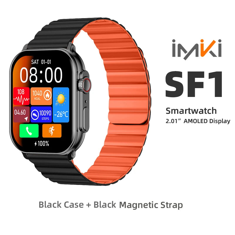 IMK-One® – LuxFit SF1 | AMOLED Smartwatch 2.01", Bluetooth Call, 100+ Sport Modes, Waterproof IP68