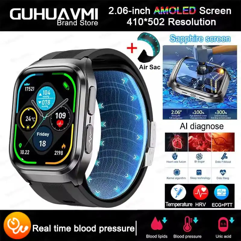 Aurexa® – BioCore X | AI-Driven Health Smartwatch with ECG, Blood Pressure, Lipid, Uric Acid Monitoring, Airbag System & NFC